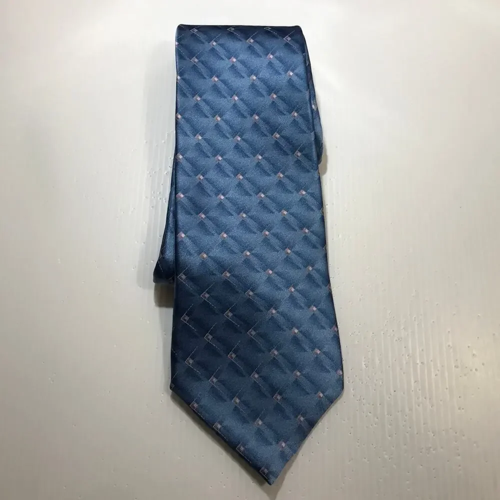 Stafford Silk Blue Geometric Pattern Wide Short Mens Necktie 59”